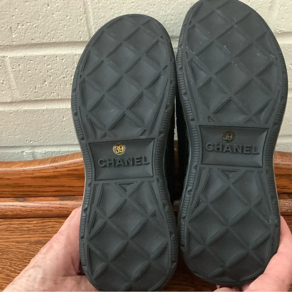 CHANEL Black Women’s Sneakers with Gold Logo